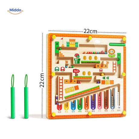 Compact wooden magnetic maze perfect for toddler play.