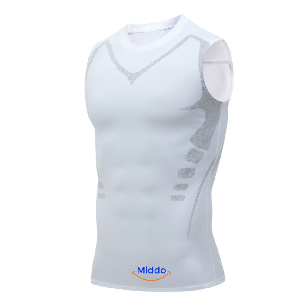 White VitaBoost PowerVest men's compression shaping vest for improved posture support.