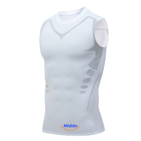 White VitaBoost PowerVest men's compression shaping vest for improved posture support.