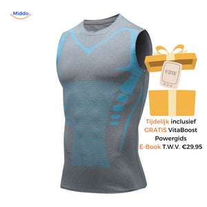 PowerVest compression vest in gray-blue design combines style and performance.