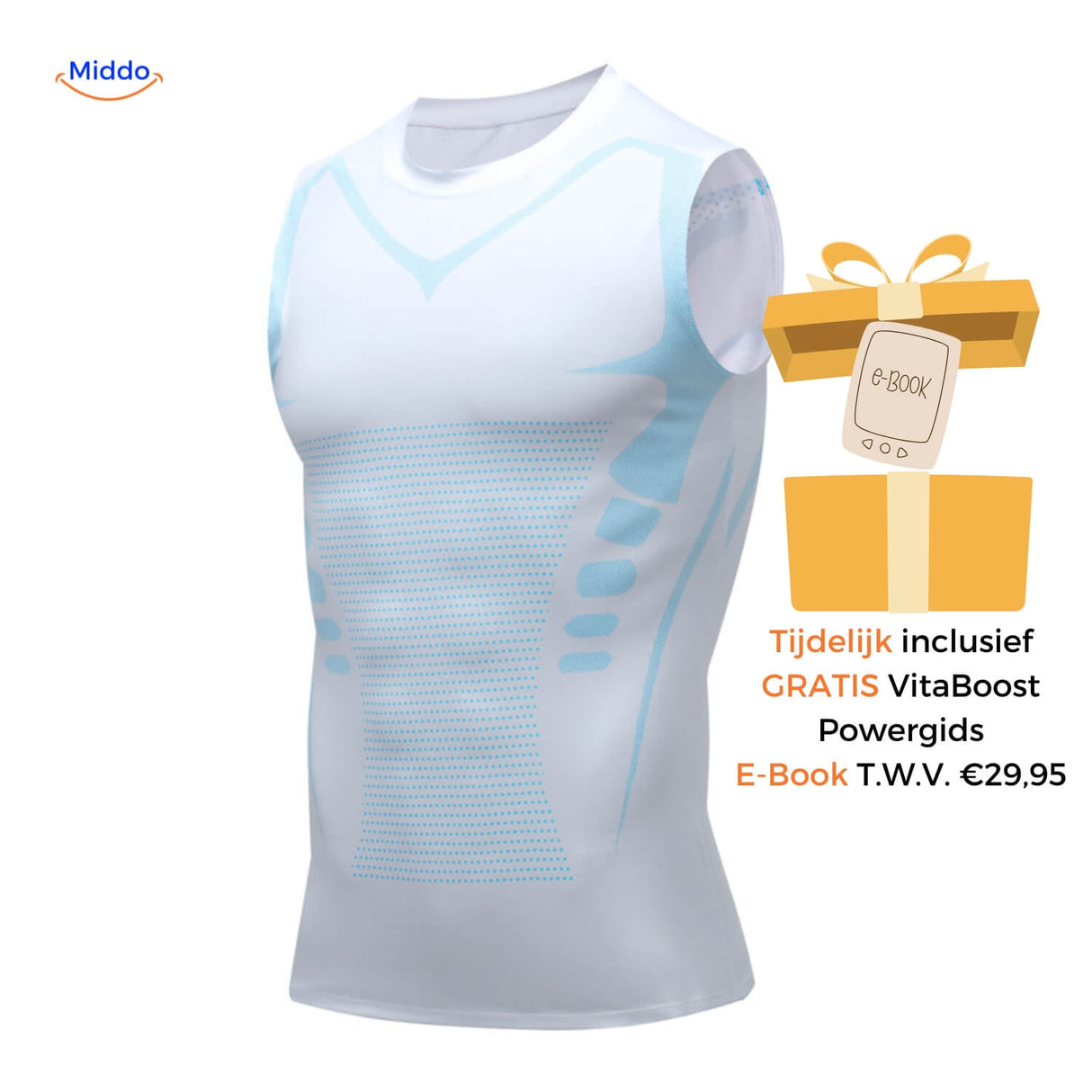 PowerVest compression vest in white-blue colorway for fresh, contemporary look.