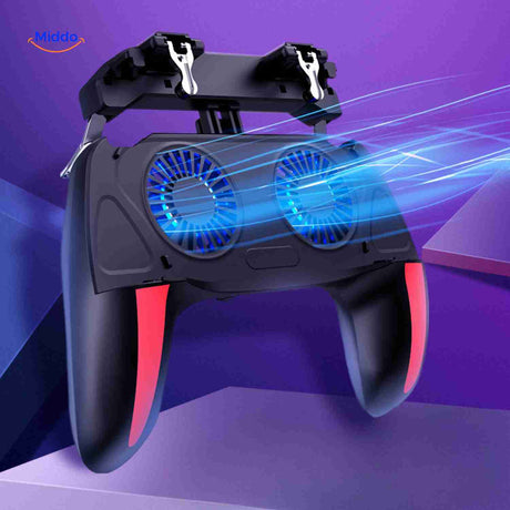 GameFlex H10 mobile gaming controller with blue LED cooling system illumination.
