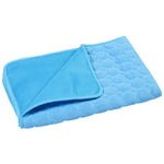 Blue cooling pet mat displaying cooling relief technology.