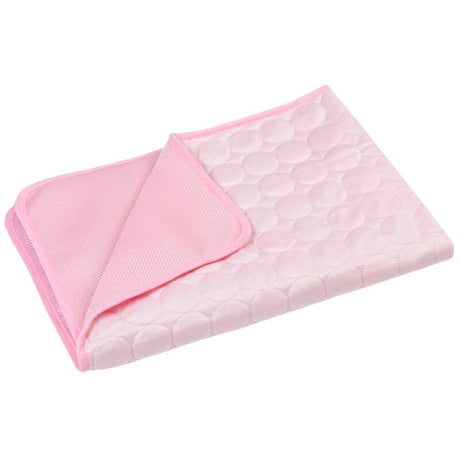 Pink cooling pet mat showcasing soft cooling gel technology.