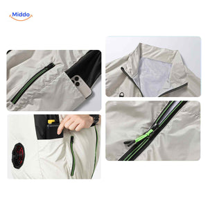 Sleeveless cooling vest featuring dual fan ports and multiple storage pockets.