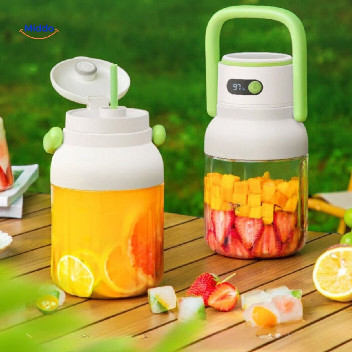 Cordless blender with fresh fruit ready for blending juices.