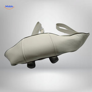 RelaxPro cordless massager in elegant cream color with simple design.
