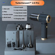 TurboVacuum 2.0 Pro cordless mini vacuum with filter, nozzles, brushes, and charging cable.