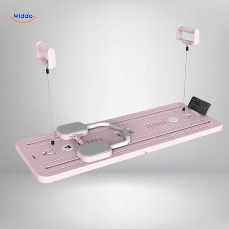 CoreFlex Pro fitness board pink version with handles and phone holder attachment.
