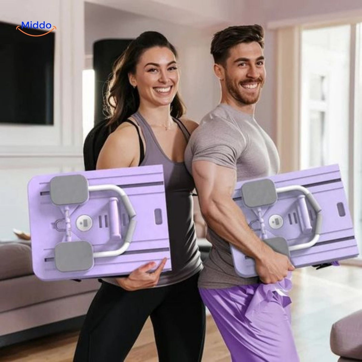 CoreFlex Pro fitness board two-part design with handles and adjustable resistance straps.