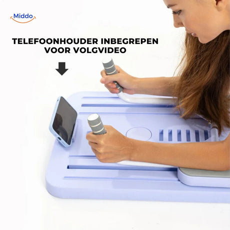 CoreFlex Pro core trainer with phone holder for following online workout videos.