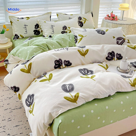 Lucky green flower pattern bedding set, naturally soft cotton for nursery.