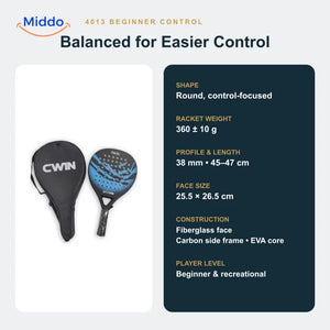 CourtControl 4013 padel racket dimensions, weight, construction and player level