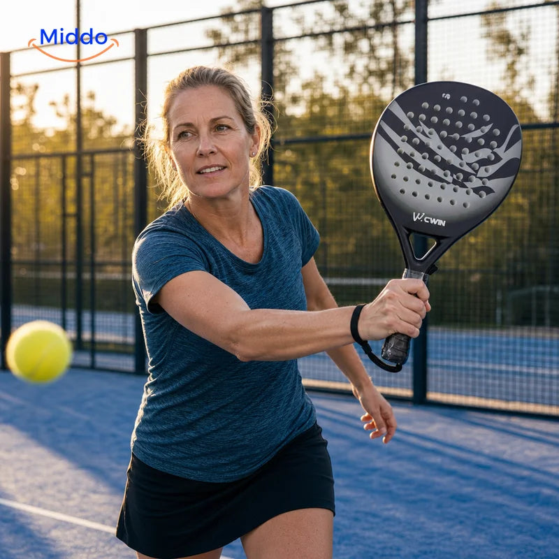 Woman playing confidently with the CourtControl 4013 beginner padel racket