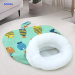 Cozy cat bed with cat resting inside showing enclosed shelter design.