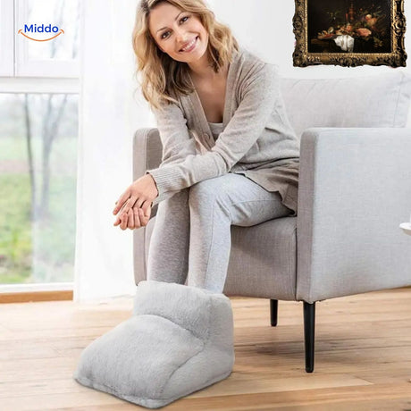 CozyPaws foot warmer with non-slip soles and comfortable fabric texture.