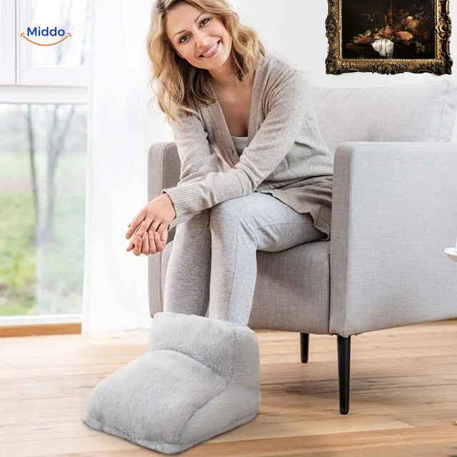 CozyPaws foot warmer with non-slip soles and comfortable fabric texture.