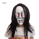Creepy mask with bloody hand-eyes and torn teeth for terrifying effect.