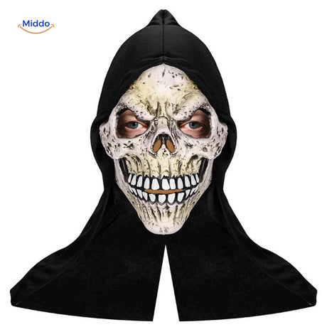 Creepy skull Halloween mask with eerie facial details.