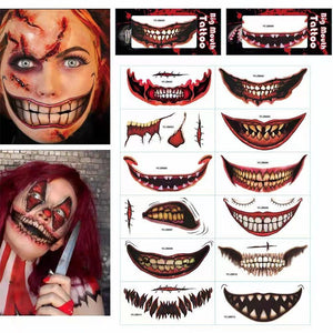 Creepy smile Halloween temporary tattoo showing realistic application results.