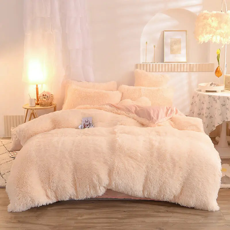 Teddy Fluffy fleece bedding set in Cream White