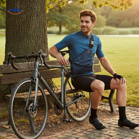 Navy crossbody bag perfect for outdoor cycling activities.