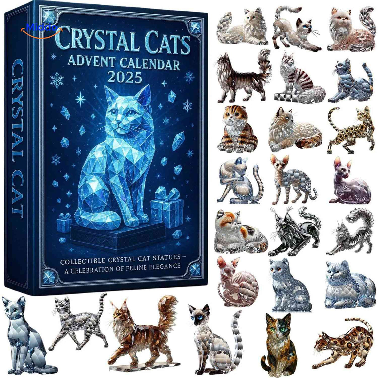 Detailed close-up of crystal cat figurine showing intricate crystalline facets.