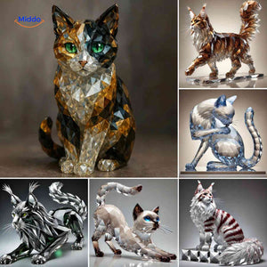 Crystal cat advent calendar figurine displayed on bedroom nightstand.