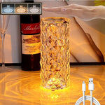 Crystal table lamp showing multiple RGB color mode options