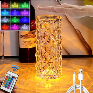 Crystal table lamp featuring 16 programmable color settings