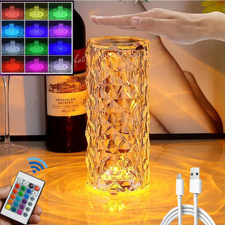 Crystal table lamp featuring 16 programmable color settings