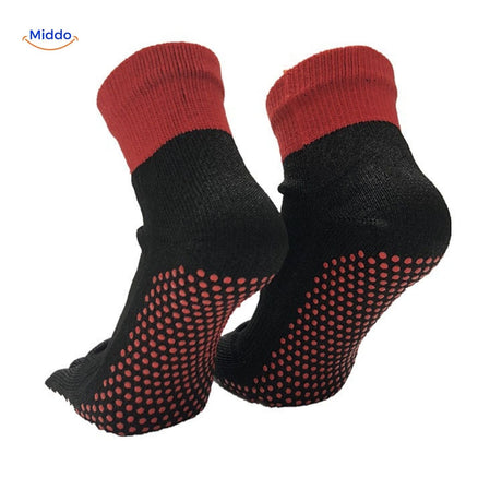 Cut-resistant five-toe socks providing protection against sharp object injuries.
