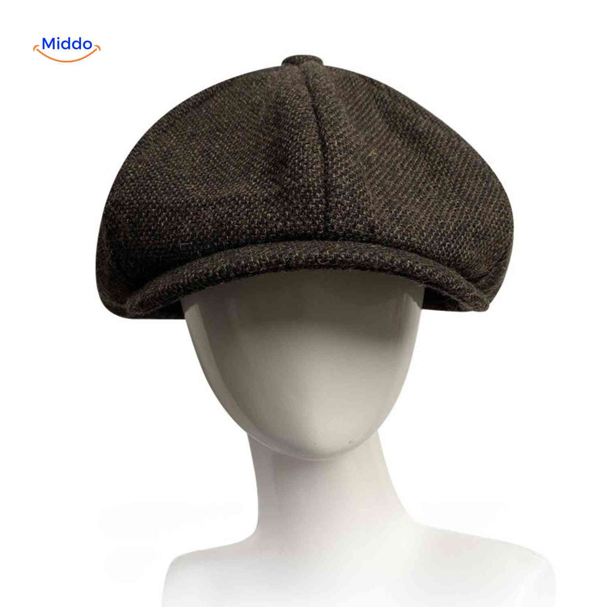 Dark brown tweed peaky cap with classic vintage English heritage.