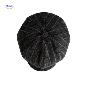 Dark gray striped wool newsboy cap with vintage all-season fit.