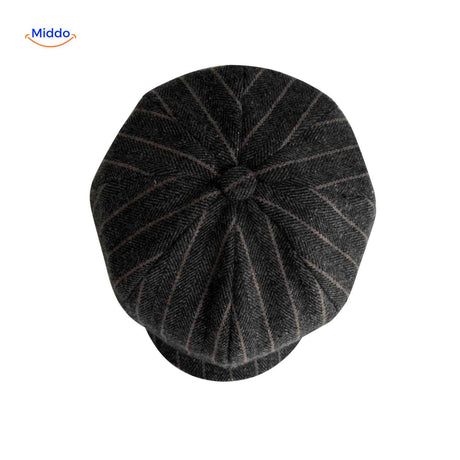 Dark gray striped wool newsboy cap with vintage all-season fit.