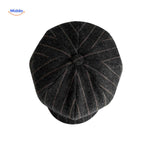 Dark gray striped wool newsboy cap with vintage all-season fit.