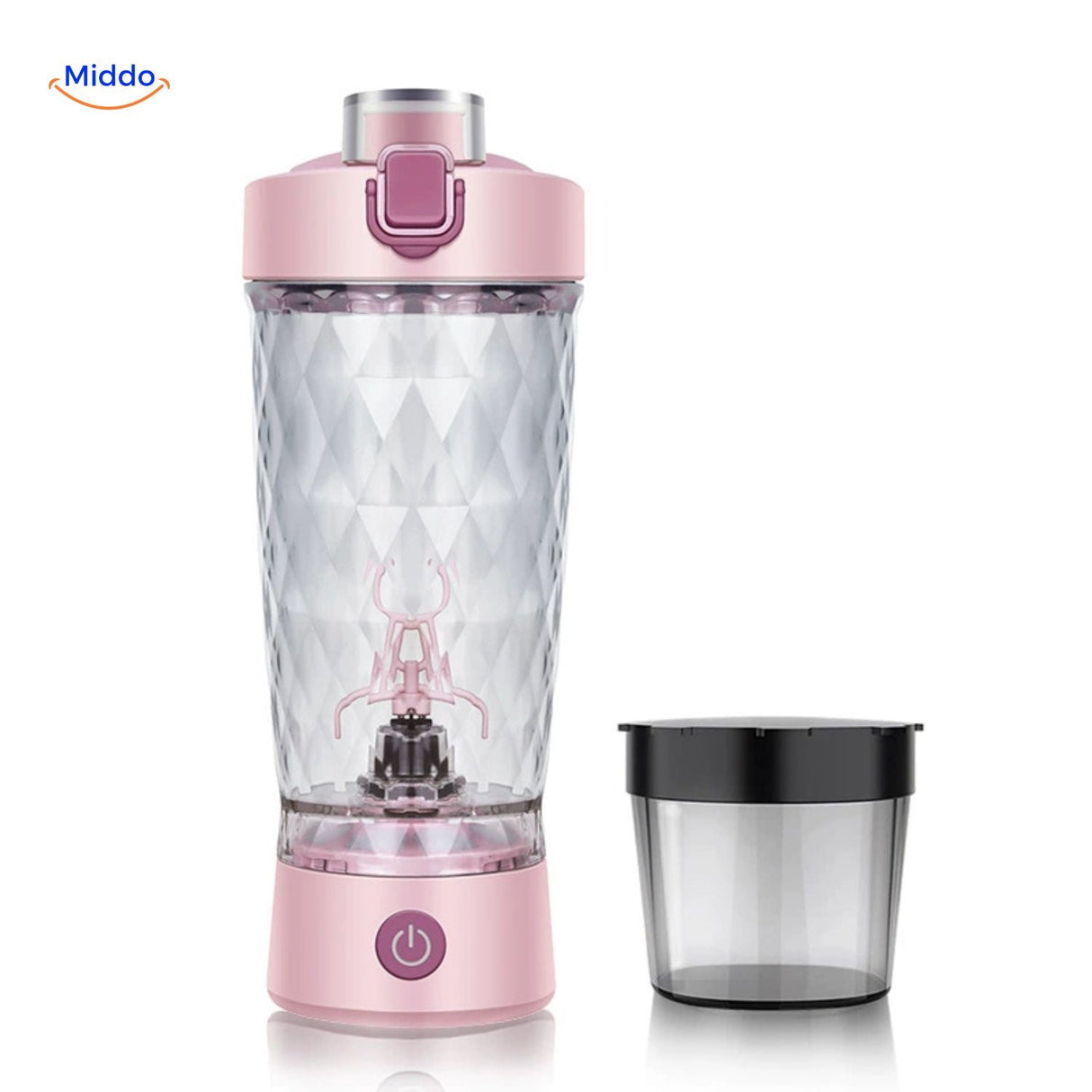 Dark green electric shaker with powerful blender head technology.