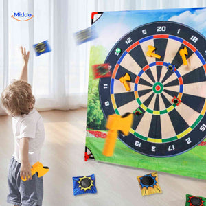 Dartboard throwing game with balls and targets for children play.