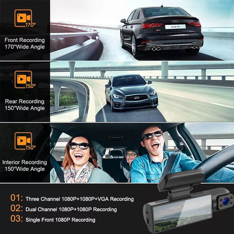 Advanced features include motion detection, wide-angle lens, and G-sensor protection.
