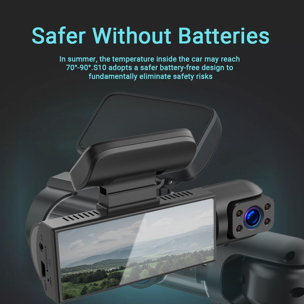 Battery-free operation powered by vehicle charging ensures continuous dashboard recording.