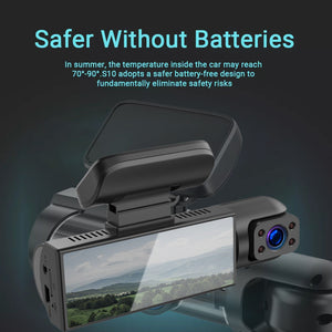 Battery-free operation powered by vehicle charging ensures continuous dashboard recording.