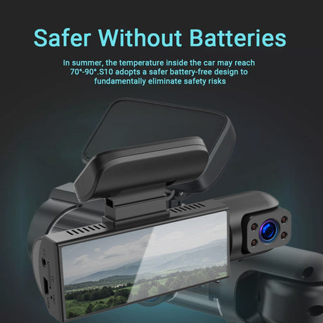 Battery-free operation powered by vehicle charging ensures continuous dashboard recording.