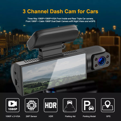 Dashcam Pro dual-channel recording system captures front and interior simultaneously.