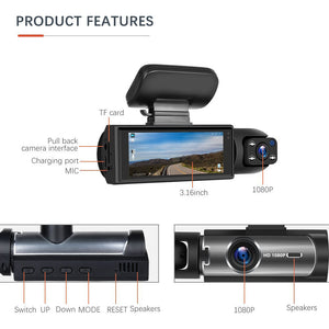 Dual-lens loop recording maximizes storage with automatic old-footage deletion.