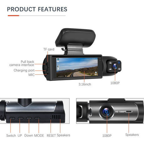 Dual-lens loop recording maximizes storage with automatic old-footage deletion.