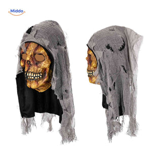 Decayed skull mask with gray cap for horror costumes.