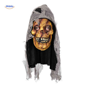 Decayed skull mask with gray hood for horror costumes.