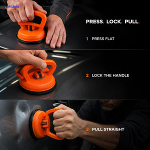 DentGrip three-step press lock and pull instruction guide
