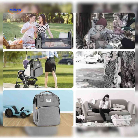 Practical gray diaper backpack perfect for picnics, travel, and outdoor adventures.