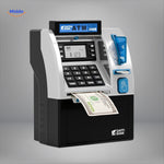 Pink ATM-style digital vault with electronic PIN lock and vault door design.